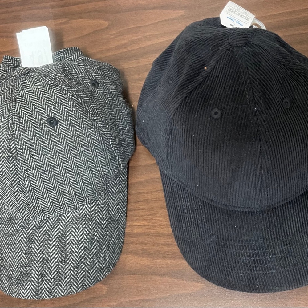Men or women hats. 1 Black corduroy and 1 Black and white